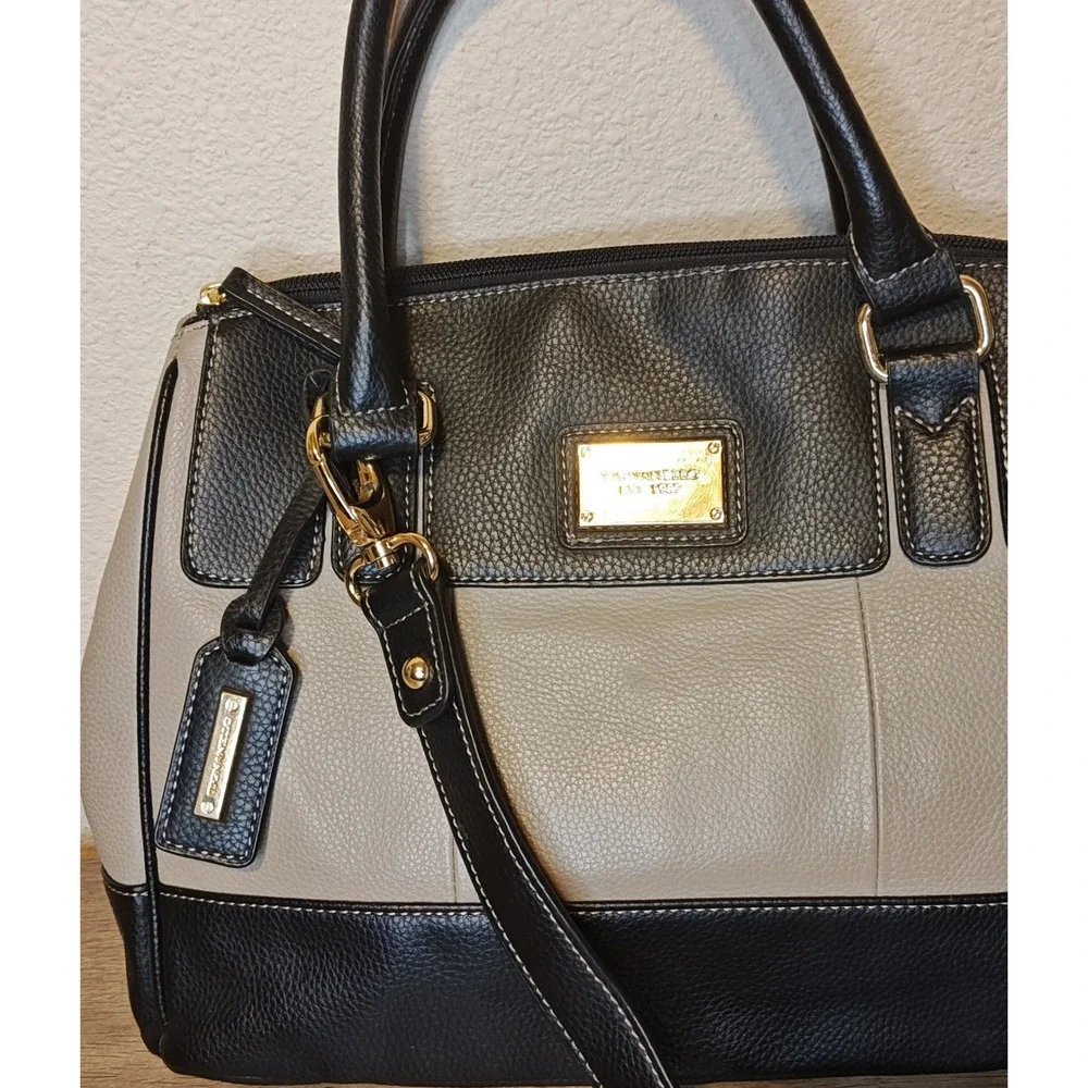Tignanello Satchel Bag Medium Black Beige Pebbled Leather‎ Crossbody 320614